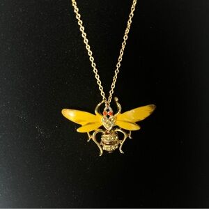 Handmade Yellow Bee  Necklace - Repurposed Brooch Pendant, Bold Insect Jewelry